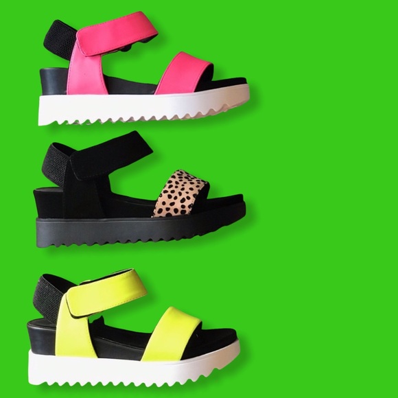 Neon Easy Strap Open Toe Lug Platform Sport Sandal - Picture 3 of 9